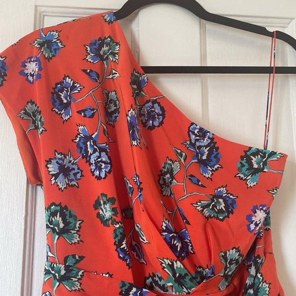 Derek Lam 10 Crosby; one-shoulder 100% silk orange floral dress NWT; size 6 - Picture 2 of 10